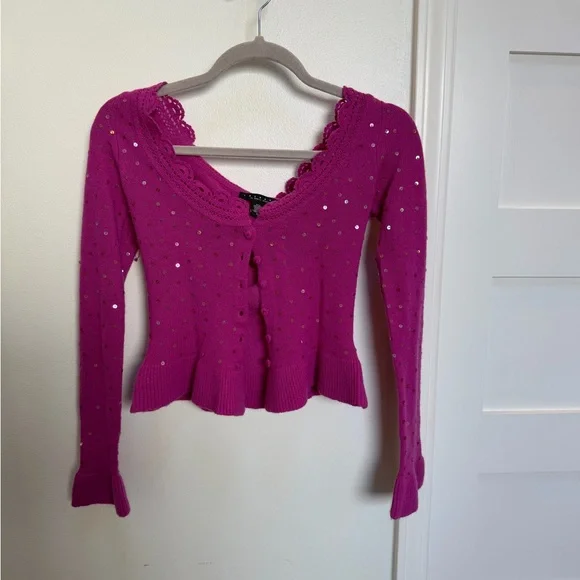 100% Cashmere Laundry By Shelli Segal Fuchsia V-Neck Sweater - Picture 2 of 7